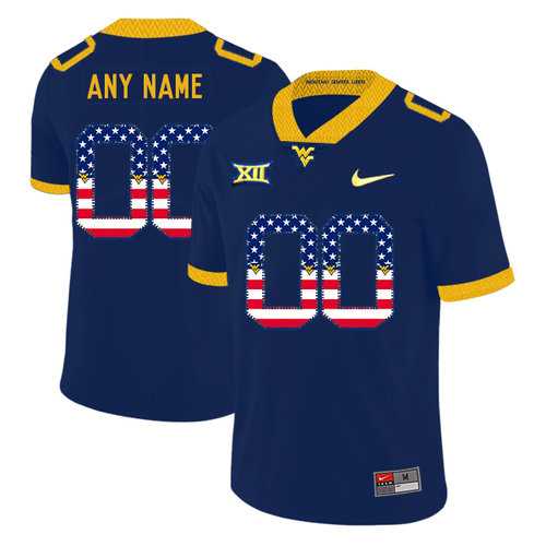 Men%27s West Virginia Mountaineers Customized Navy USA Flag College Football Jersey->customized ncaa jersey->Custom Jersey
